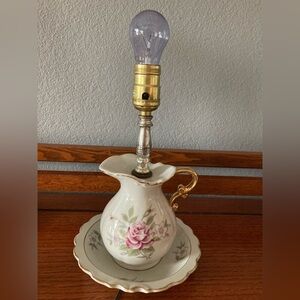 Vintage Ceramic Pitcher & Wash Basin Lamp Roses Underwriter Laboratories 1970’s